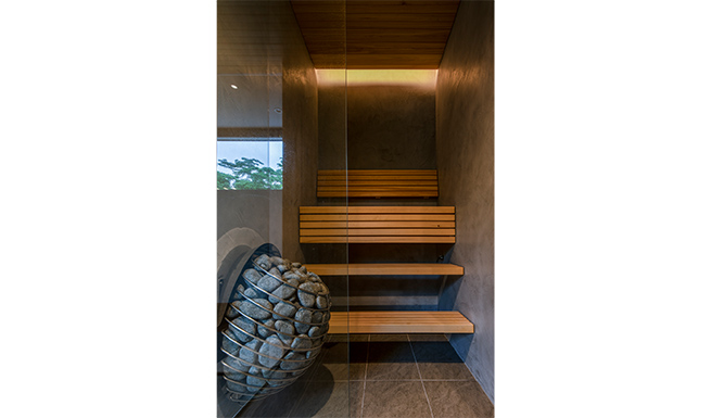 サウナルームを望む。